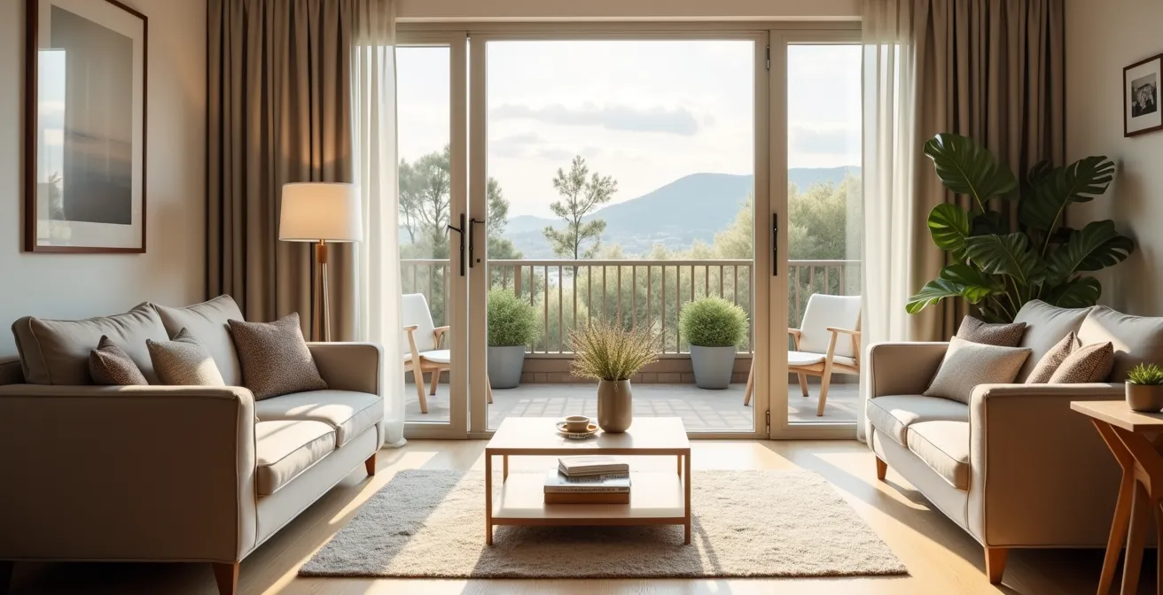 Intérieur lumineux d'un appartement en résidence senior